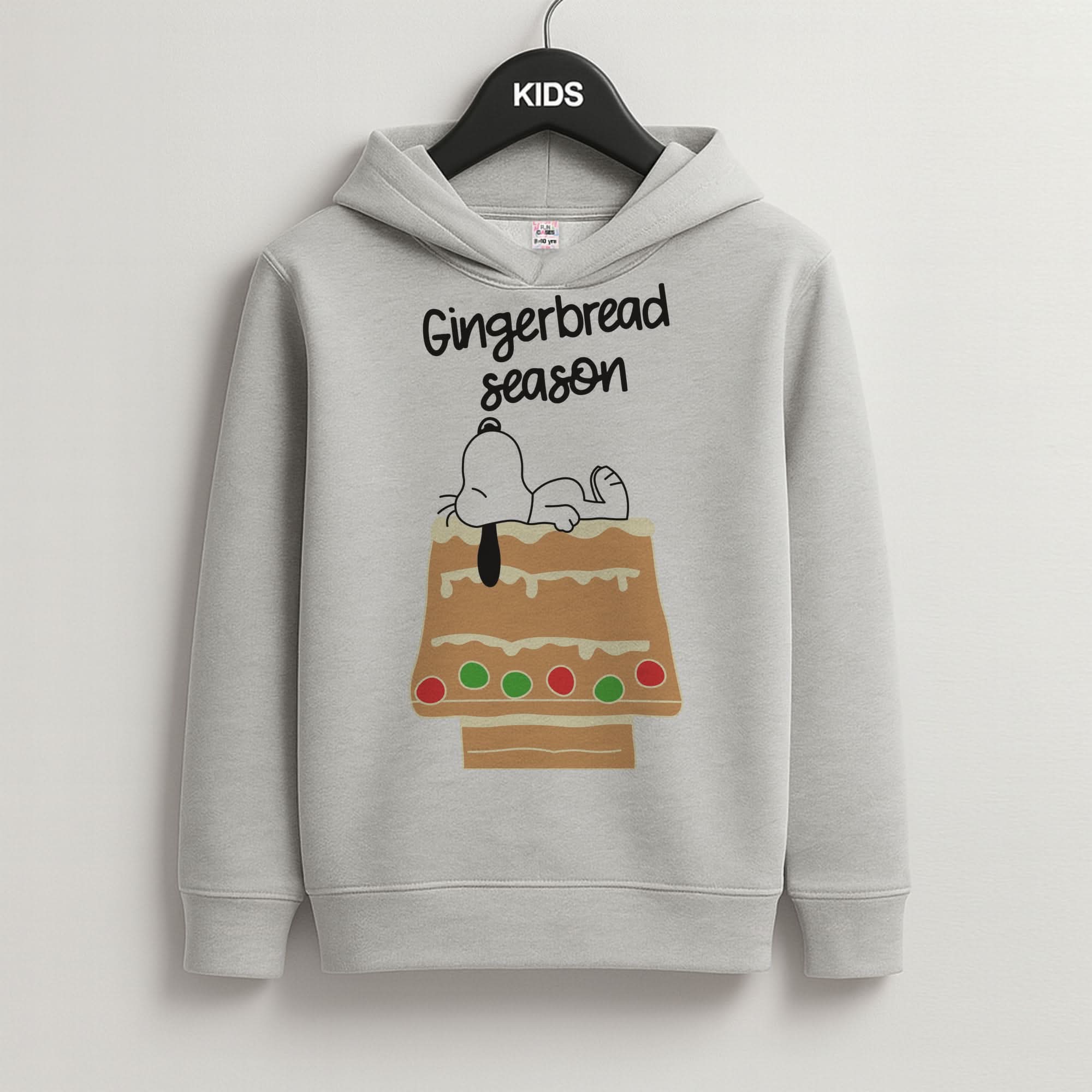 Cartoon Beagle Gingerbread House Grey Kids Hoodie