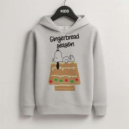 Cartoon Beagle Gingerbread House Grey Kids Hoodie