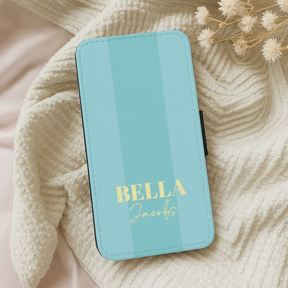 Blue Stripe Personalised Name Leather Phone Case