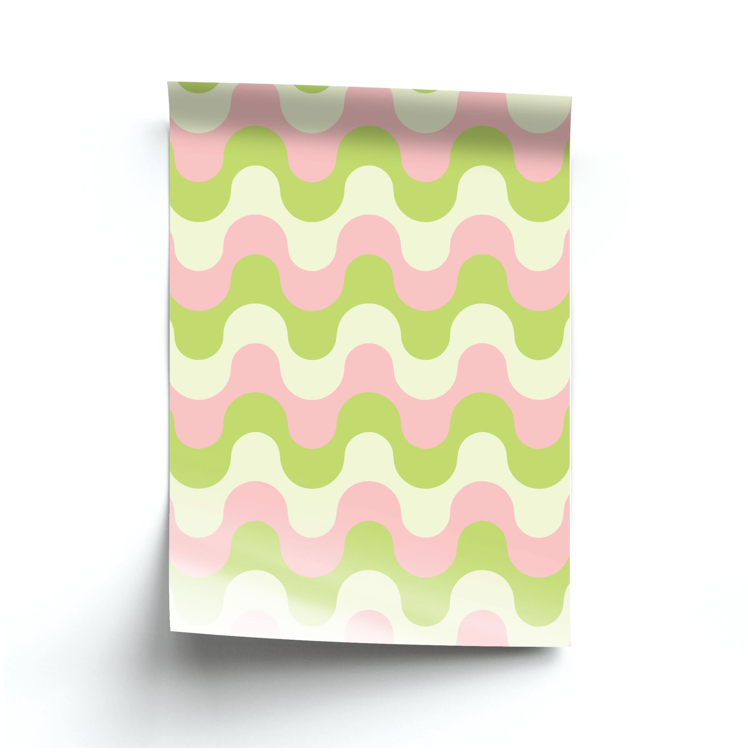 Green And Pink Retro Waves Pattern Poster