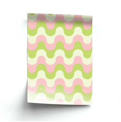 Green And Pink Retro Waves Pattern Poster