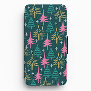Colourful Sketched Christmas Trees Pattern Flip / Wallet Phone Case 1