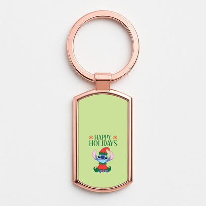 Cute Blue Alien Elf Rose Gold Keyring