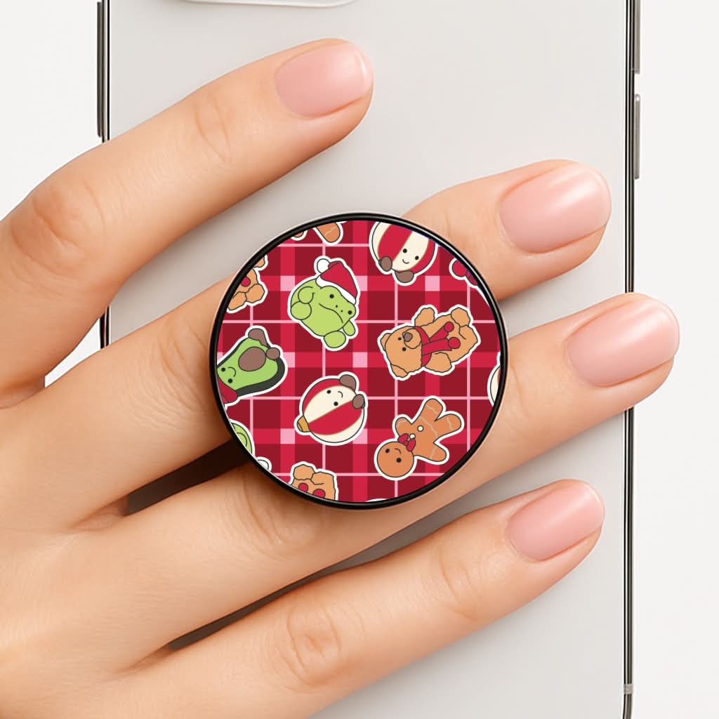 Christmas Plushies Tartan Pattern Phone Grip