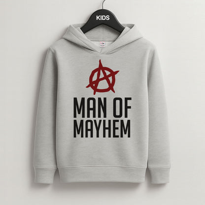 Man Of Mayhem Grey Kids Hoodie