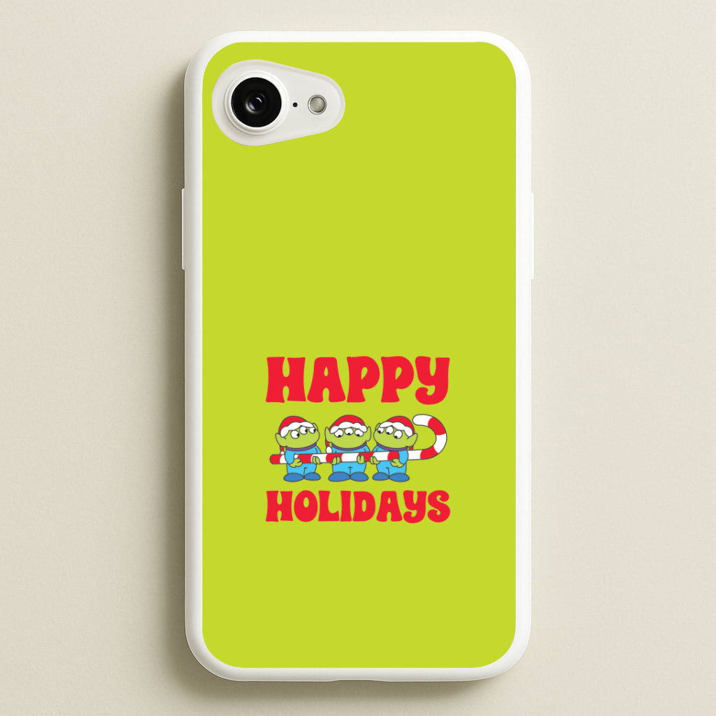 Happy Holidays Cute Green Aliens iPhone 16e Case