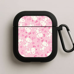 Cartoon Beagle Valentine Hearts Pattern Black AirPods Case