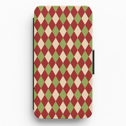 Red And Green Argyle Christmas Pattern Flip / Wallet Phone Case