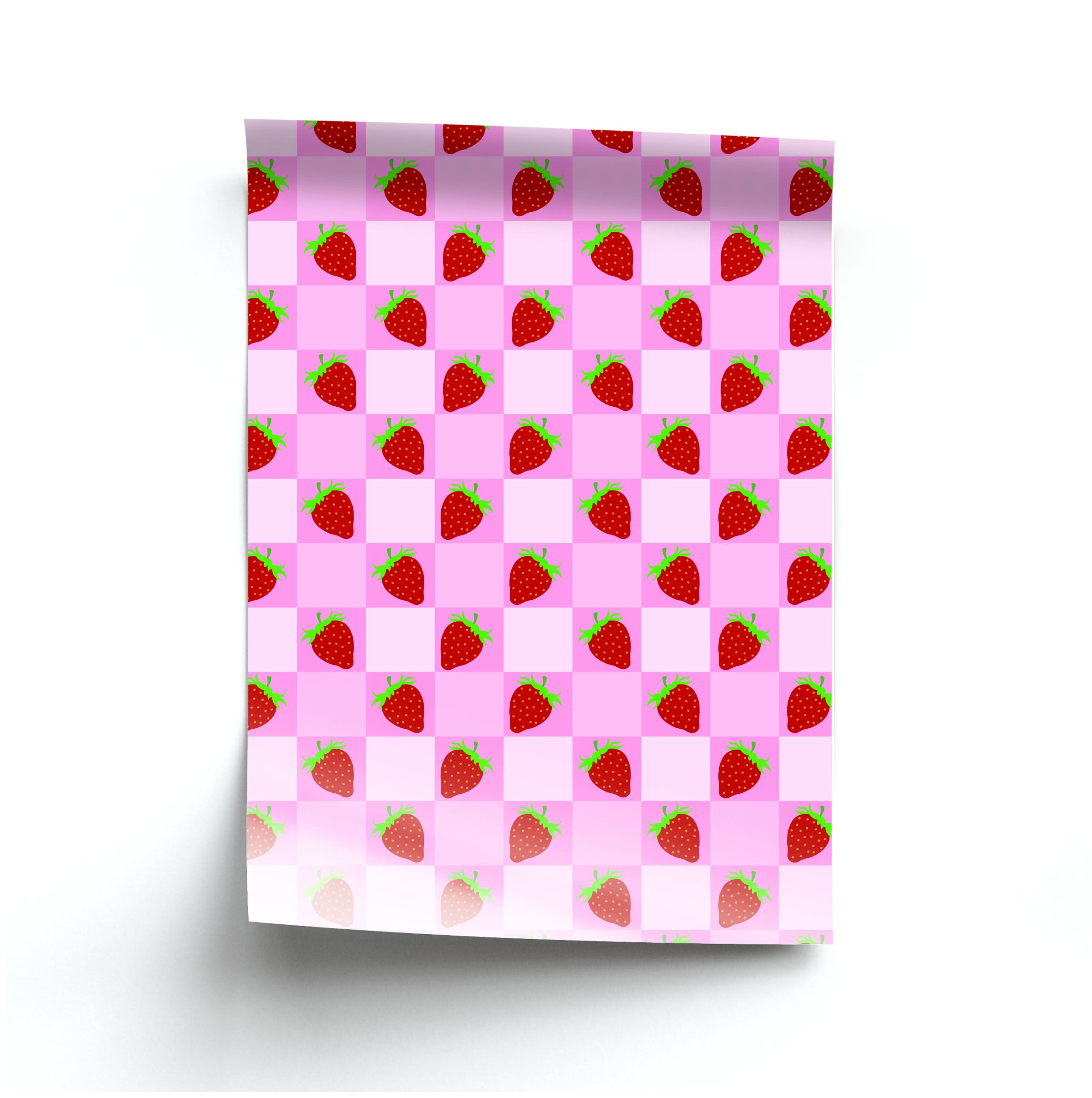 Checkered Strawberries Pattern Poster