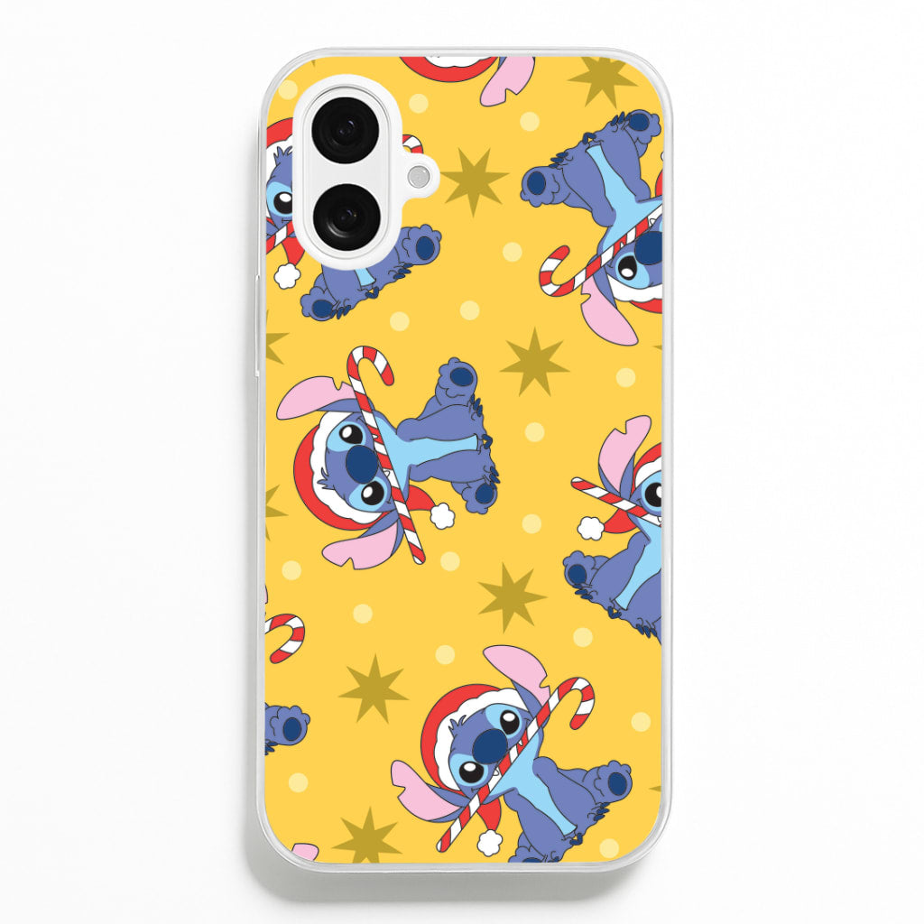 Cute Blue Alien Candycane Christmas Pattern iPhone 16 Plus Case