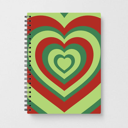 Red And Green Trippy Heart Christmas Pattern Notebook