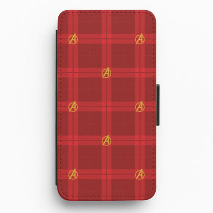Superhero Team Red Tartan Pattern Flip / Wallet Phone Case