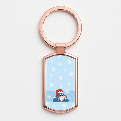 Cartoon Donkey Snowflakes Rose Gold Keyring