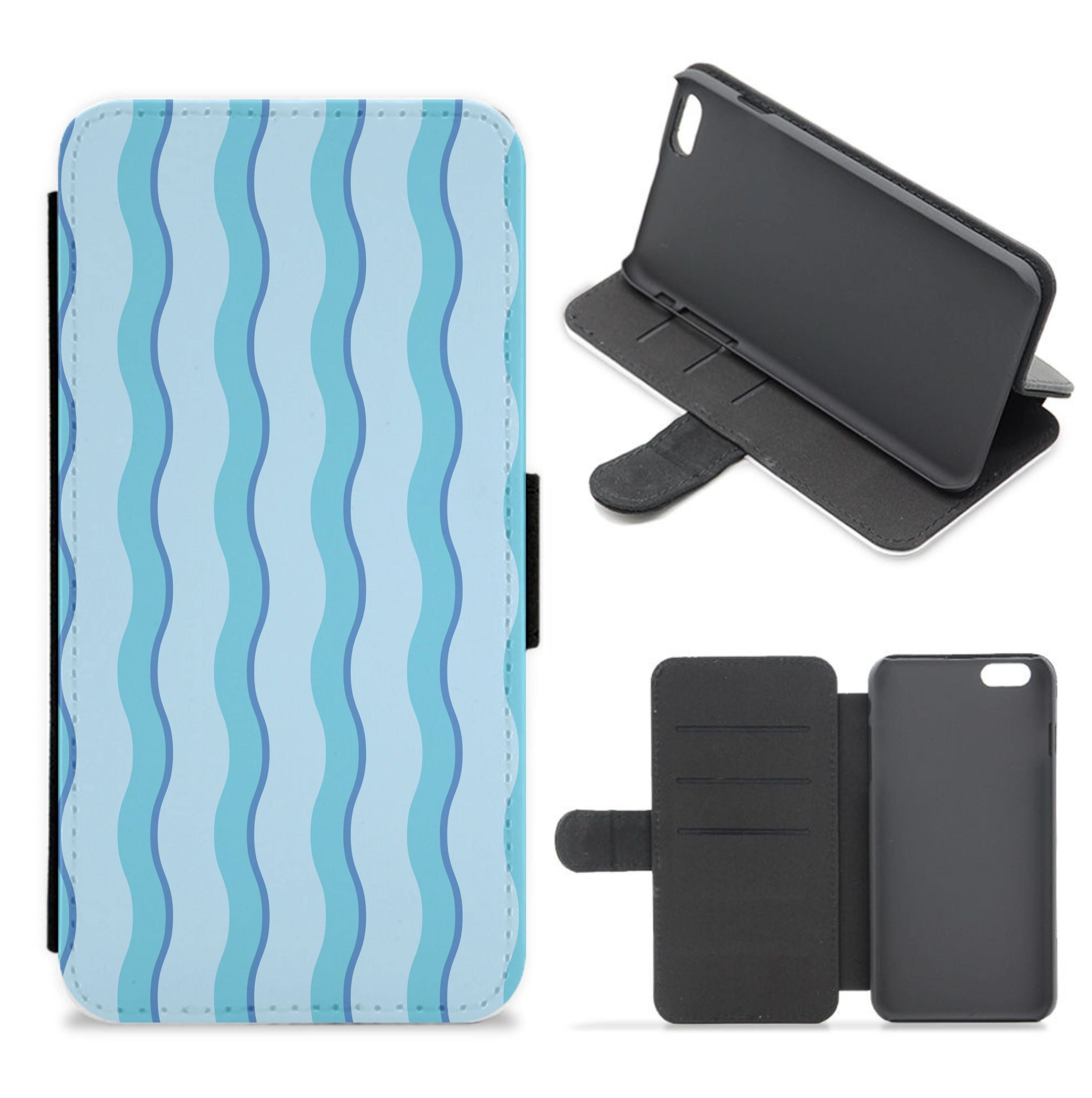 Blue Wavy Stripes Pattern Flip / Wallet Phone Case