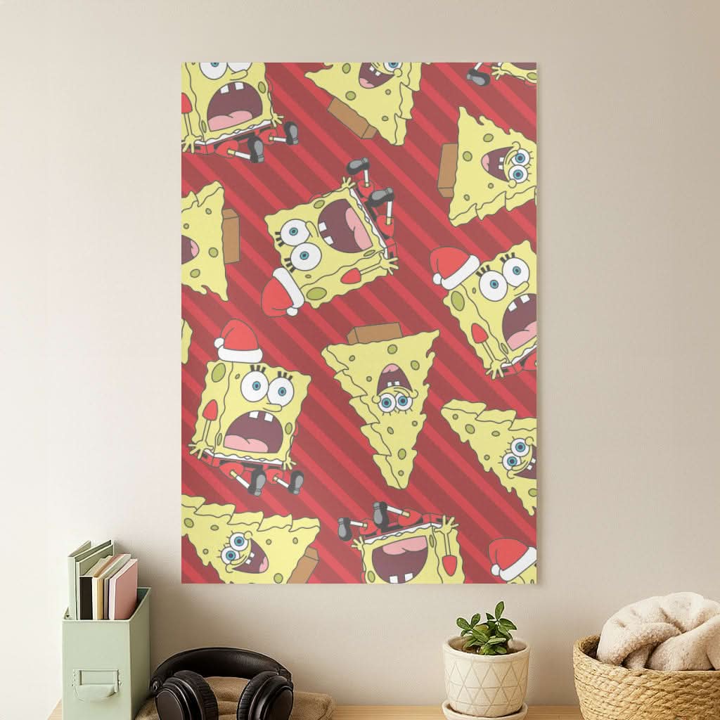 Christmas Cartoon Sponge Stripes Pattern Poster
