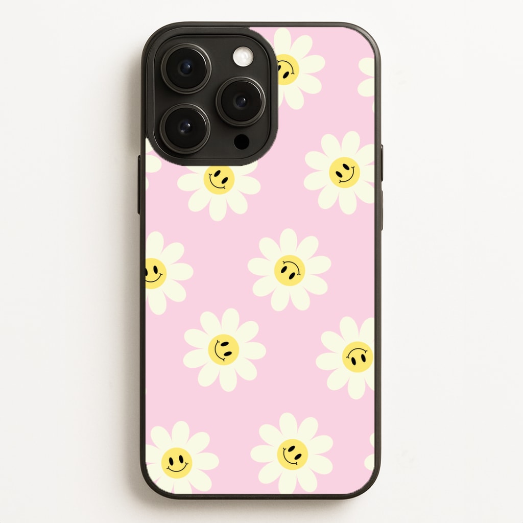 Pastel Pink Smiley Daisies Pattern Phone Case for iPhone, Samsung Galaxy and Google Pixel