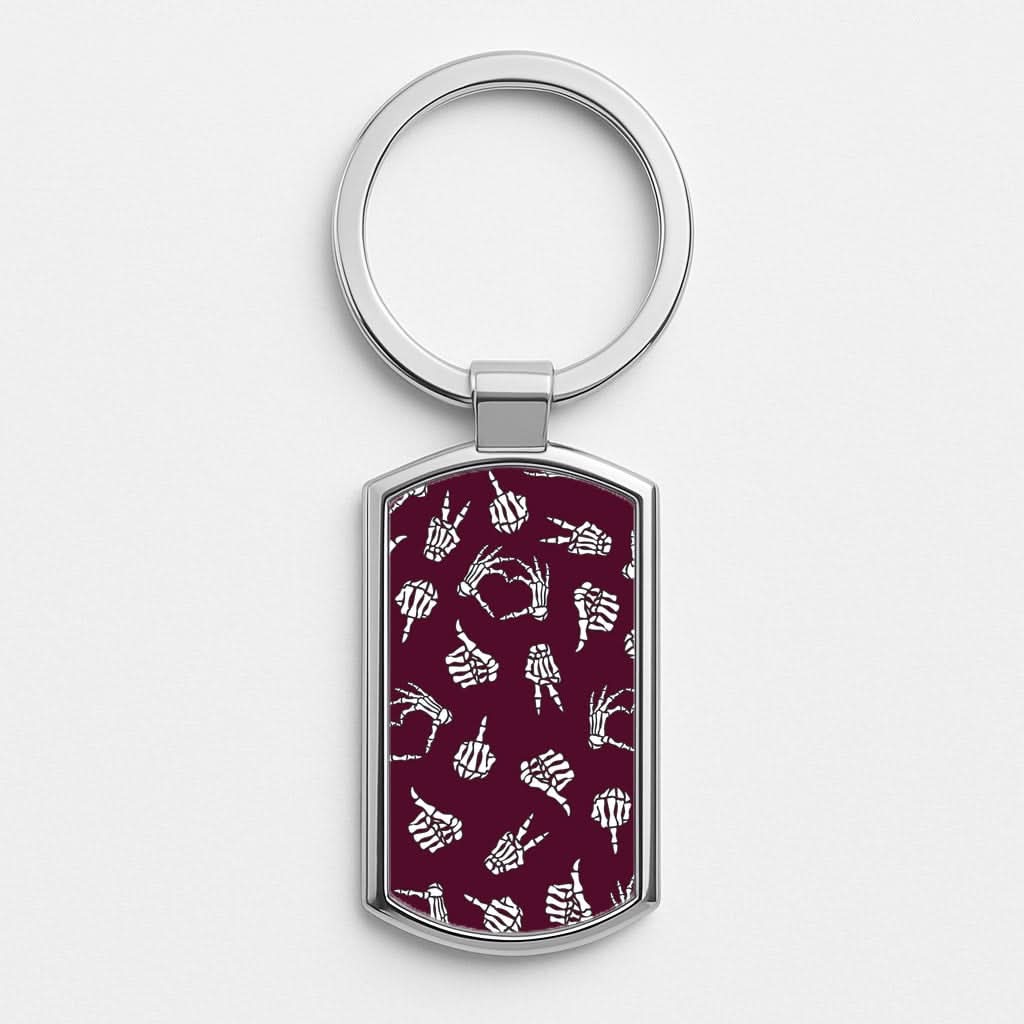 Skeleton Hands Pattern Silver Metal Keyring