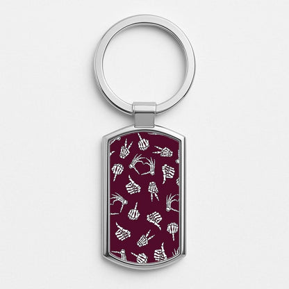 Skeleton Hands Pattern Silver Metal Keyring