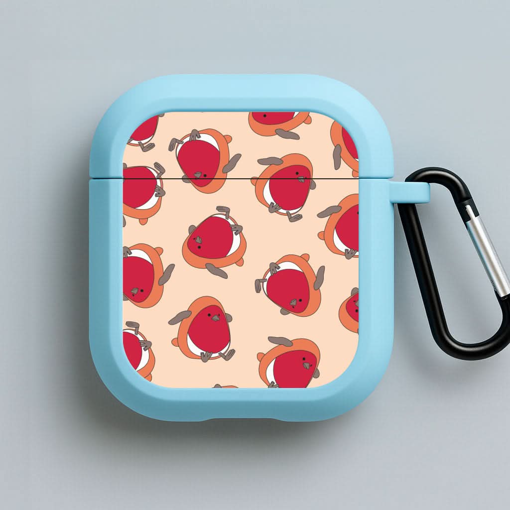 Christmas Robin Plush Pattern Blue AirPods Case