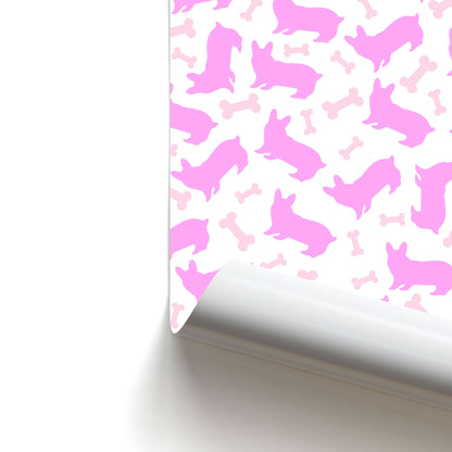 Pink Corgi Silhouette Pattern Poster