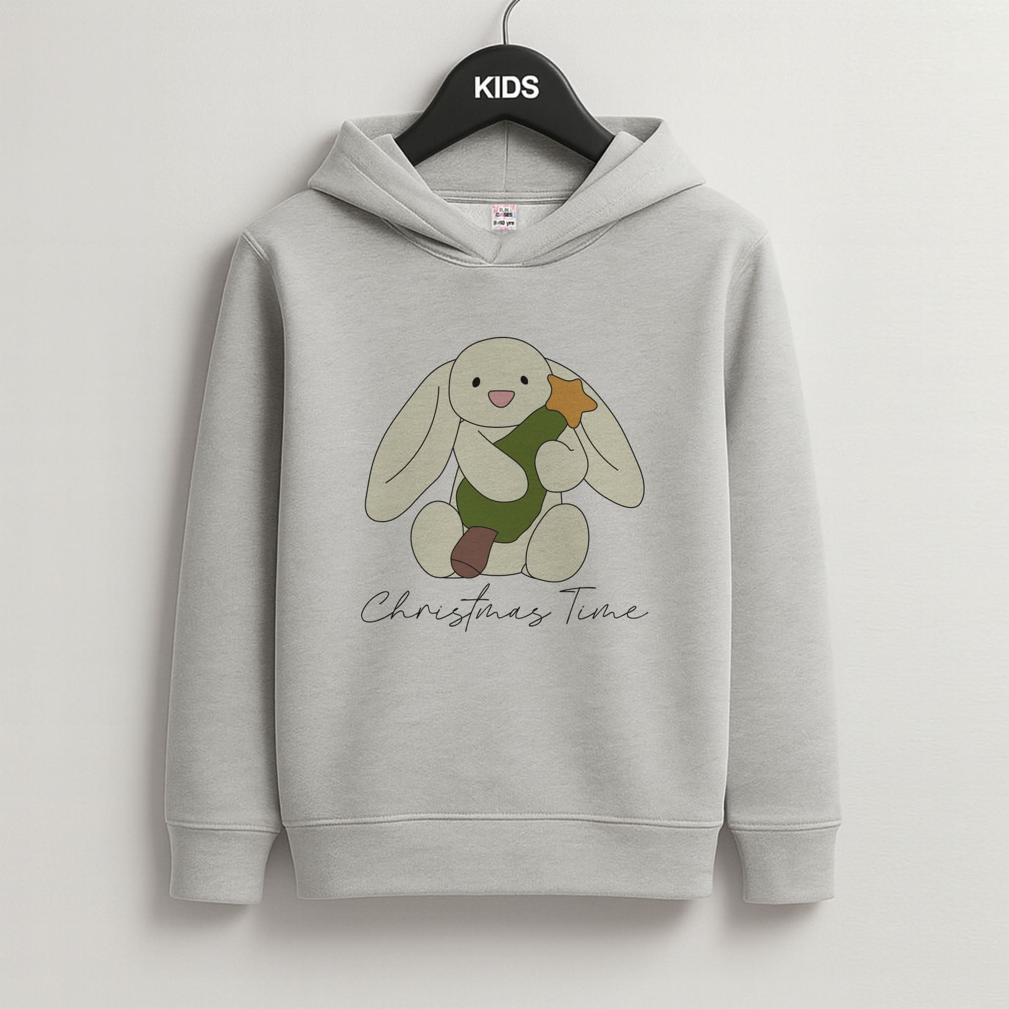 Christmas Bunny Stars Plush Grey Kids Hoodie
