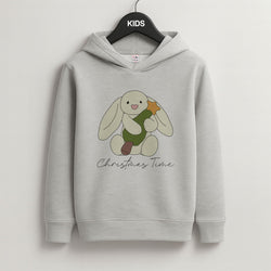 Christmas Bunny Stars Plush Grey Kids Hoodie
