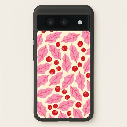 Pink Holly And Berries Pattern Google Pixel 8a Case