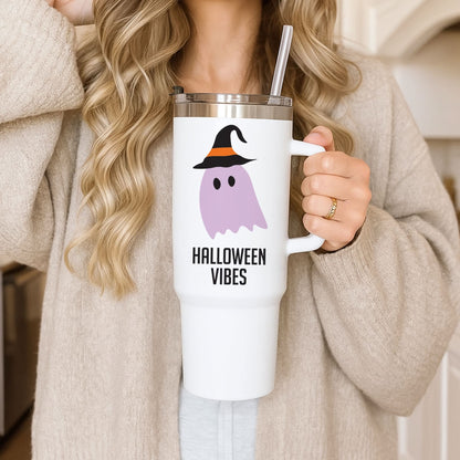 Purple Ghost Halloween Vibes Tumbler
