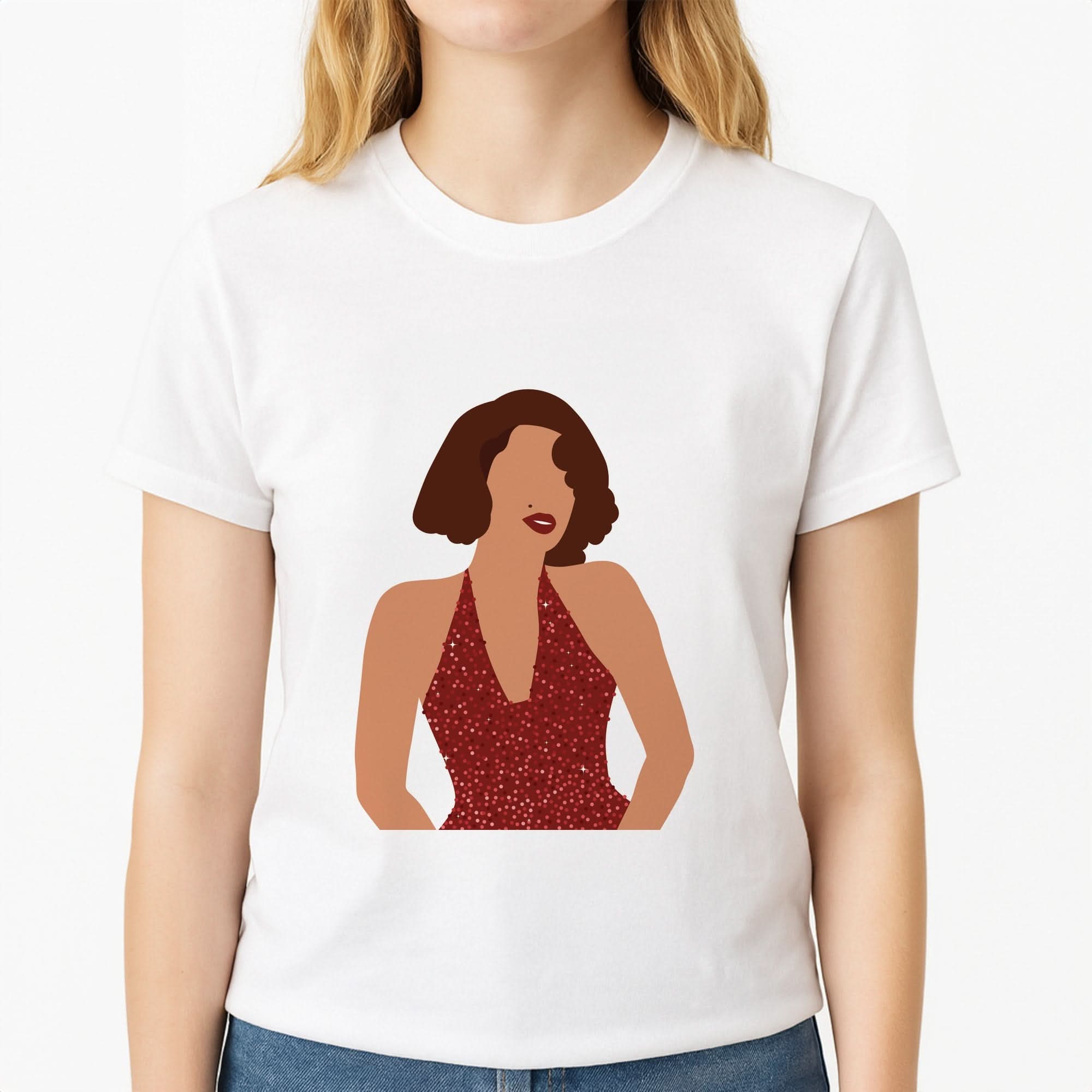 Red Sparkly Dress Womens T-Shirt