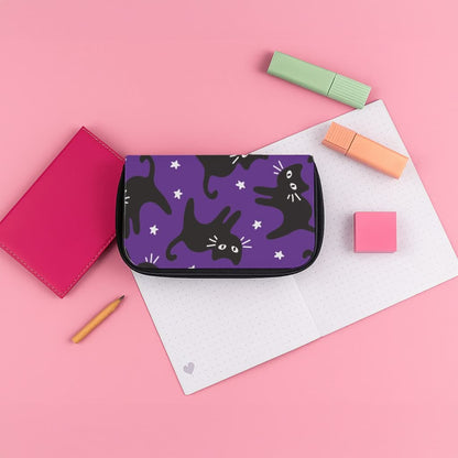 Cartoon Black Cats And Stars Pattern Pencil Case