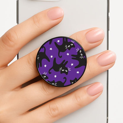 Cartoon Black Cats And Stars Pattern Phone Grip