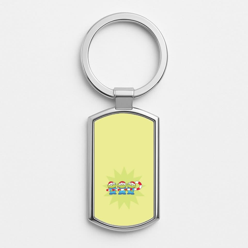 Cute Green Aliens Candycane Luxury Keyring