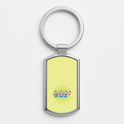 Cute Green Aliens Candycane Silver Metal Keyring