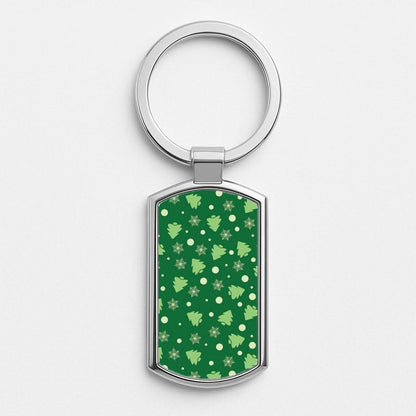 Cartoon Christmas Trees And Snowflakes Pattern Silver Metal Keyring