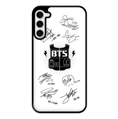 White K-Pop Band Army Logo and Signatures Phone Case