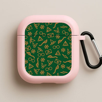 Christmas Wizard Icons Pattern Pink AirPods Case