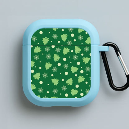 Cartoon Christmas Trees And Snowflakes Pattern Blue AirPods Case