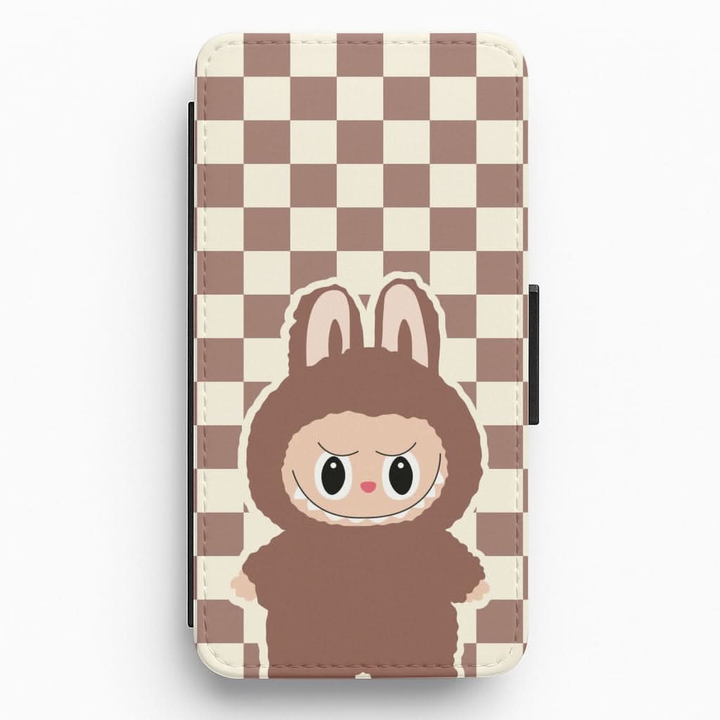 Checkered Cute Brown Monster  Flip / Wallet Phone Case