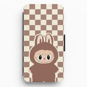 Checkered Cute Brown Monster Flip / Wallet Phone Case 1