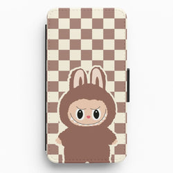 Checkered Cute Brown Monster  Flip / Wallet Phone Case