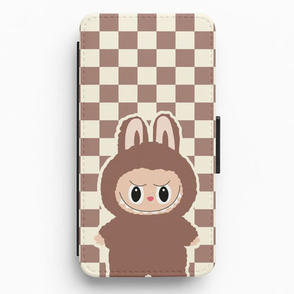 Checkered Cute Brown Monster  Flip / Wallet Phone Case