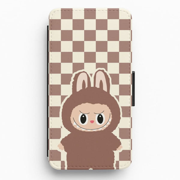 Checkered Cute Brown Monster  Flip / Wallet Phone Case