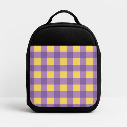 Purple And Yellow Checkered Pattern Insulated Lunch Bag