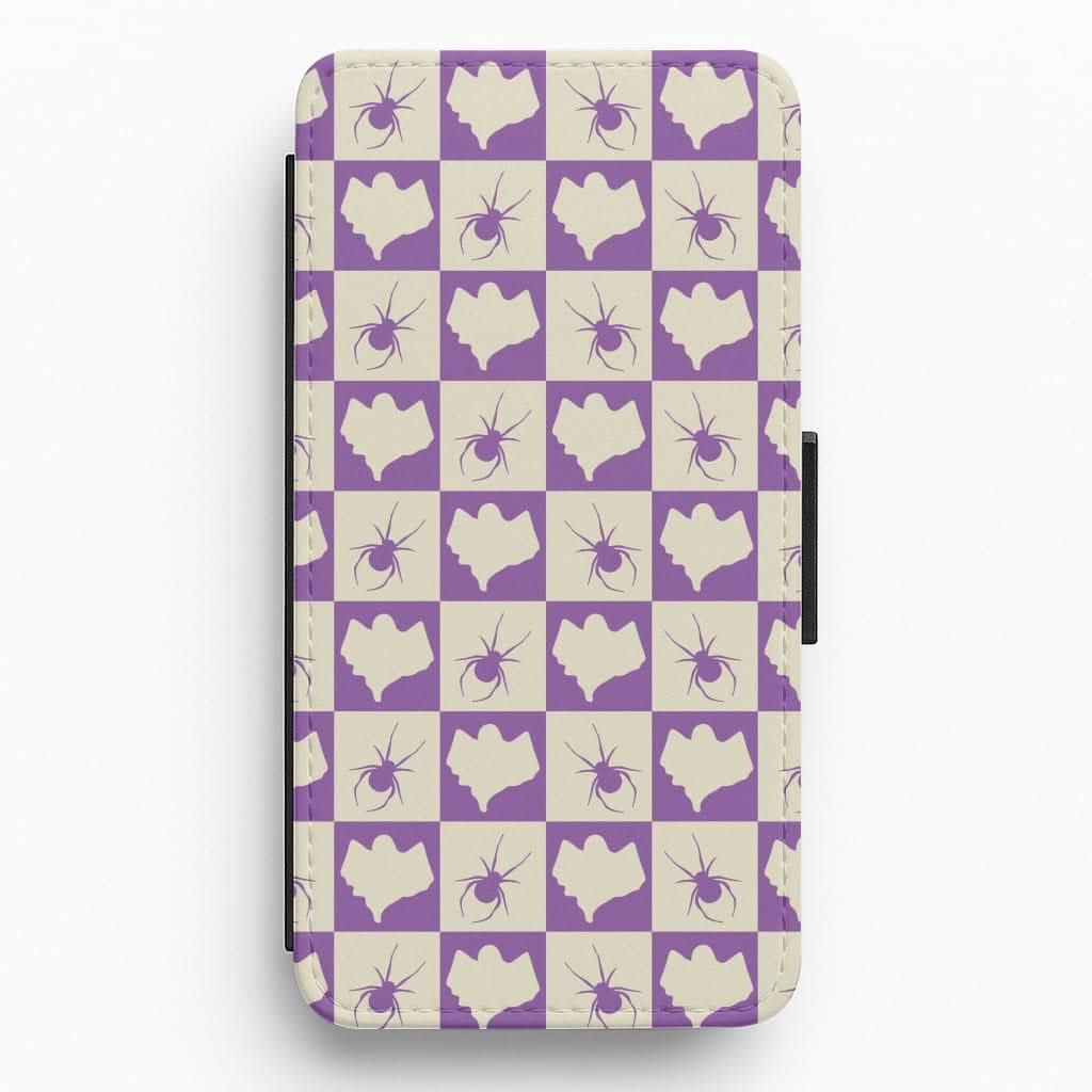 Spiders And Ghosts Checkered Pattern I Flip / Wallet Phone Case