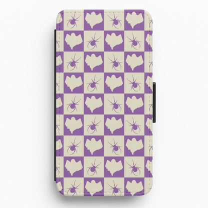 Spiders And Ghosts Checkered Pattern I Flip / Wallet Phone Case