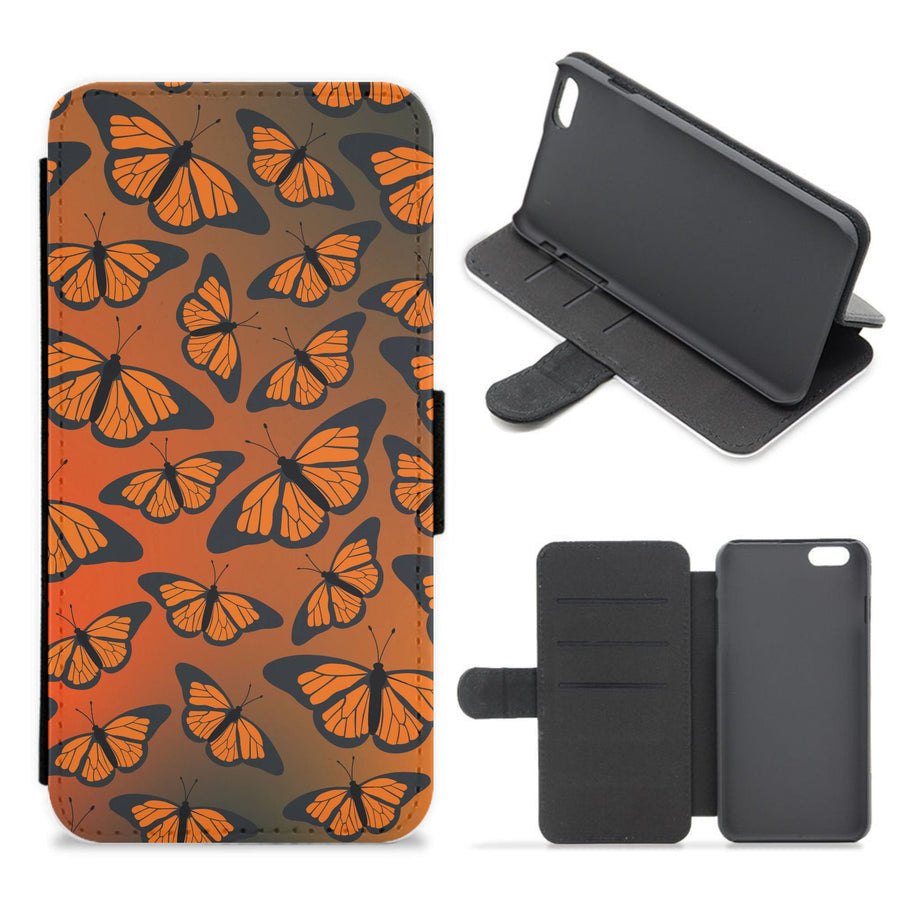 Orange Gradient Butterfly - Butterfly Patterns Flip / Wallet Phone Case