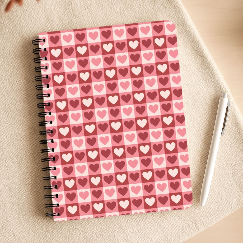 Pink Tartan Love Hearts Pattern Notepad