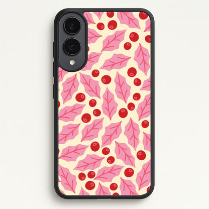 Pink Holly And Berries Pattern Galaxy S25 Edge Case