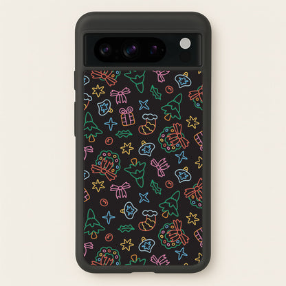Neon Christmas Icons Pattern I Google Pixel 8 Pro Case