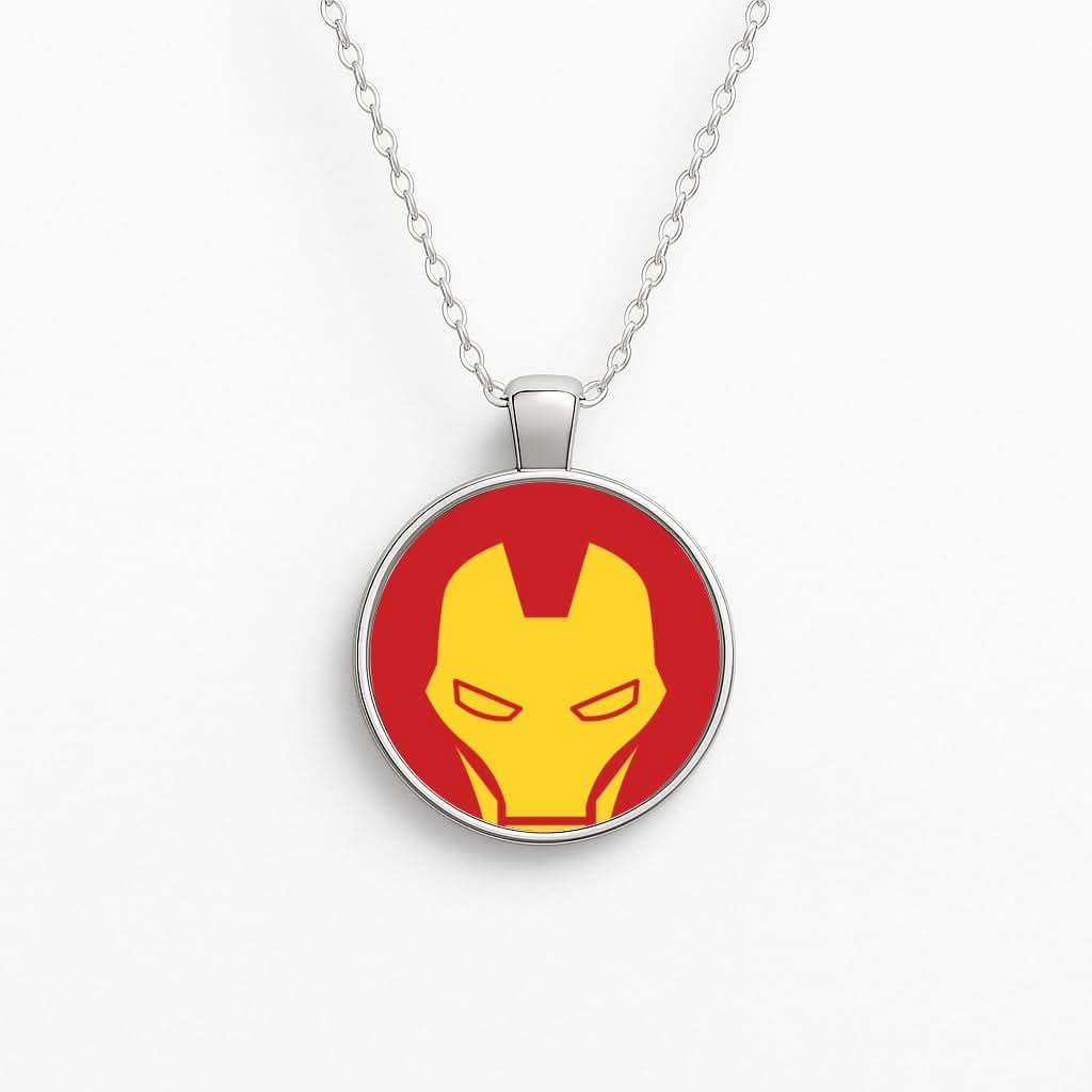 Red Robot Super Hero Face Circle Necklace